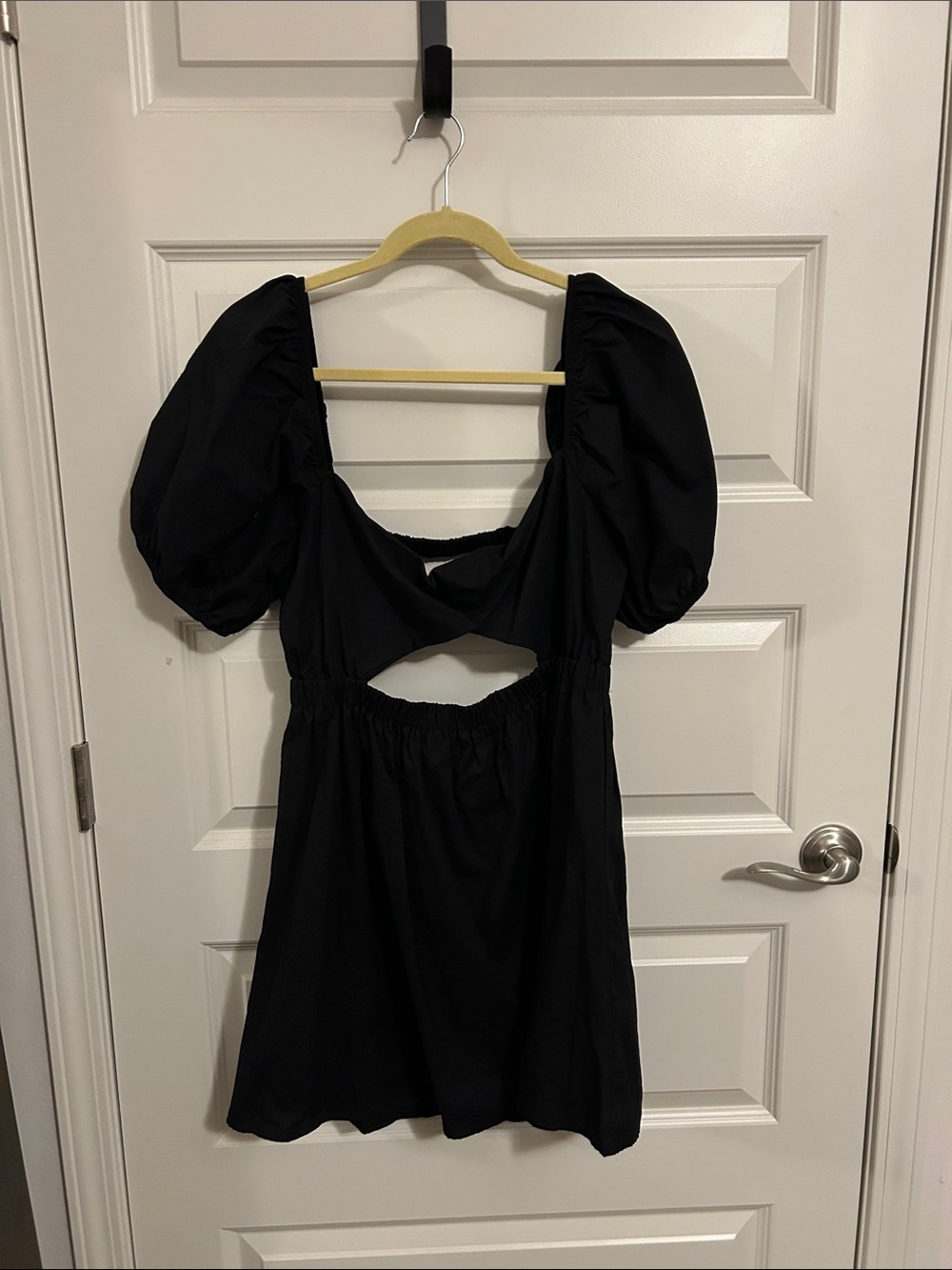 Le Lis Black Puff Sleeve Cutout Mini Dress